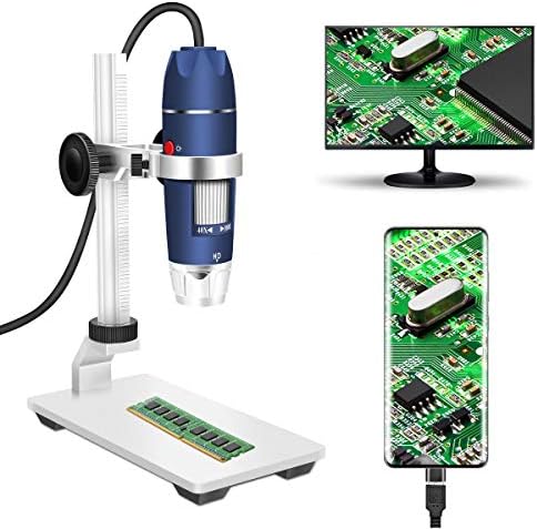 HD 2MP USB Digital Microscope 40X to 1000X Portable Magnification Endoscope Camera with 8 LEDs Aluminum Alloy Stable Stand for OTG Android Mac Windows 7 8 10 11 Linux