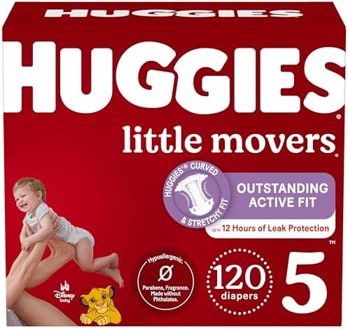Huggies Size 5 Diapers, Little Movers Baby Diapers, Size 5 (27+ lbs), 120 Count (2 Packs of 60)