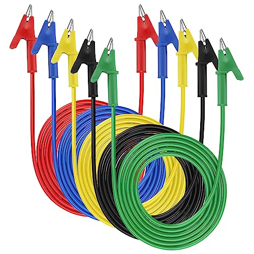 Sumnacon 5Pcs Dual Ended Alligator to Alligator Clips, 15A Alligator Clip Leads with Insulators Clips, 5 Colors 9.84/3m Flexible Alligator Clip Wires for Electrical Testing