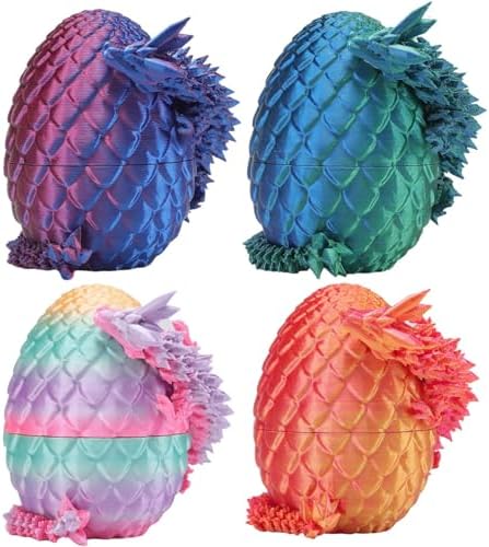 4 Pack 3D Printed Dragon Eggs with Dragon Inside Easter Basket Stuffers, Mini Mystery Crystal Dragon Easter Toys, Home Desk Decor Surprise Gift 3D Printed Animals Easter Basket Essentials.