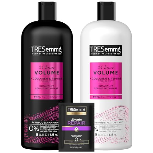 TRESemmé Shampoo and Conditioner Set, 24 Hour Volume + Keratin Repair Hair Mask – Volumizing Hair Products for Fine Hair with Collagen & Peptide Complex (3 Piece Set)