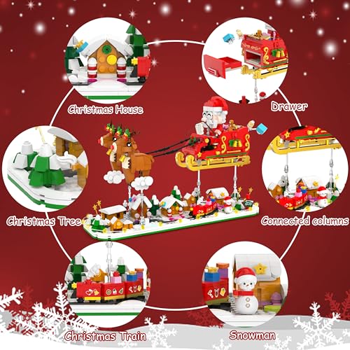 Advent Calendar 2024 Toy Building Sets - Santa Claus, Christmas Countdown 24 Boxes 1278 PCS Building Blocks with Lights, Christmas Decorations Christmas Gifts Stocking Stuffers for Adults Teens Kids