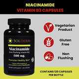 SOLDERM Niacinamide 500mg Non-Flushing | Vitamin B3 | Vegetarian, Gluten-Free 120 Capsules | Promotes Healthy Skin