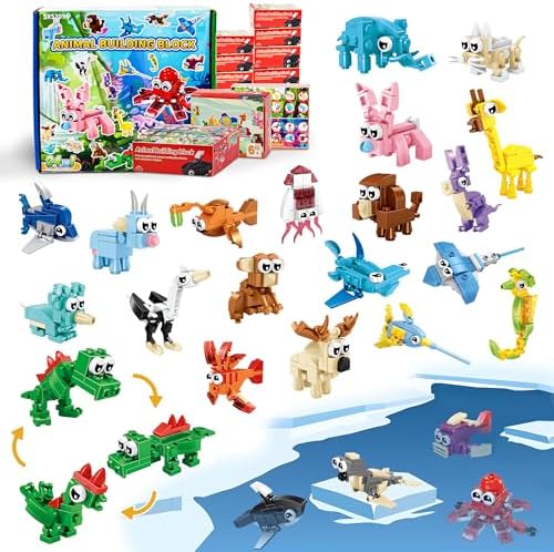 Party Favors for Kids - 24 Pack 72 Kinds of Animals Building Block Toy Stocking Stuffers Classroom Prizes Goodie Bags Easter Gifts Building Set, Christmas Birthday Gift for Boys Girls Ages 6-12+