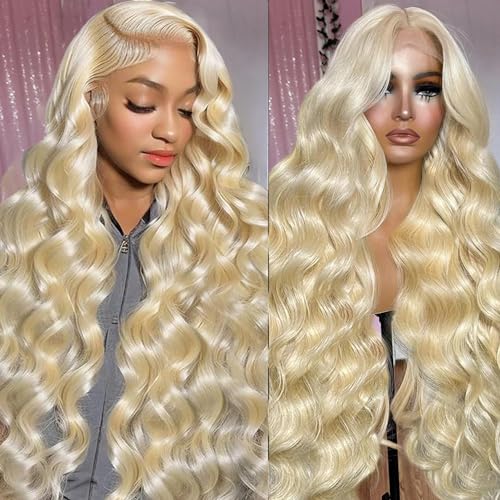 613 13x6 Lace Front Wig Human Hair 200% Density Blonde Body Wave Lace Frontal Wigs Human Hair Pre Plucked Blonde Wig Human Hair 613 HD Lace Front Wig 24inch
