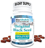 Bio Absorb Black Seed Oil Cold Pressed Capsules. 200 softgels, 500mg (50-Day Supply). No Aftertaste.