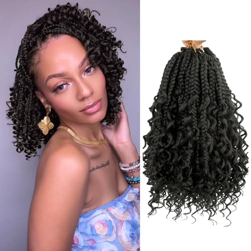 8 Packs Boho Box Crochet Braids Pre Looped with Curly Ends - 8 Inch Goddess Bohemian Box Braids Crochet Hair for Black Women Synthetic 3X Boho Braids Crochet Hair Extensions Pre Looped #2