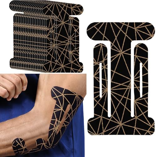 Geiserailie 20 Pcs Precut Kinesiology Tape for Elbows, Pain Relief Pre Cut Sports Waterproof Breathable Enhance Elastic Copper Infused Kinesiology Athletic Tape for Body Support and Muscle Black