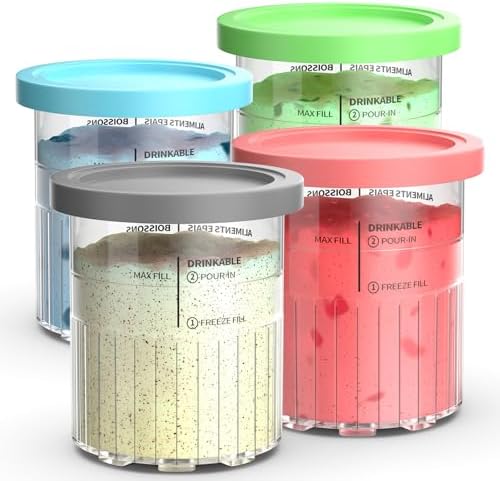 Containers Replacement for Ninja Creami Deluxe Pints and Lids - 4 Pack,Creamy Ice Cream Containers Cups Set,24oz Family Size Compatible with Ninja Ice Cream Maker NC500/NC501 Series Dishwasher Safe