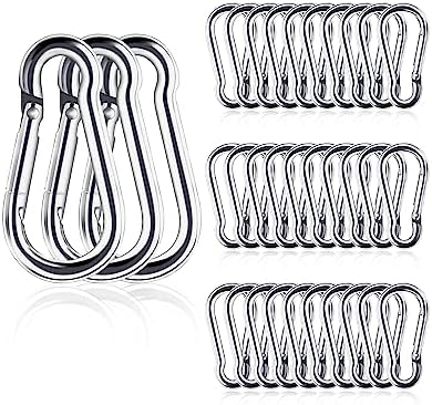 Small Carabiner Ciip, 30pcs 1.57inch Mini Carabiners Clips, M4 Stainless Steel Spring Snap Hook Heavy Duty, Locking Carribenares for Climbing Hiking Camping Fishing