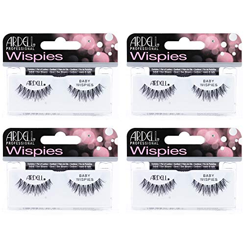 Ardell False Eyelashes Baby Wispies - Black, Natural Look, Lightweight, Long-Lasting, Fluffy, Full Lashes, 4 Pack