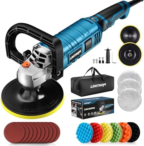 Buffer Polisher, 1600W 7 Inch/6 Inch Rotary Buffer Polisher Waxer, 7 Variable Speed 1000-3500 RPM, Detachable Handle for Car, Boat Sanding, Polishing, Waxing