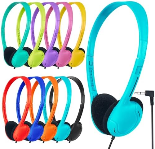 Kids Headphones Bulk 15 Pack for School Classroom Wired Headphones for Kids Students Children Toddler Boys Girls Teen and Adult 3.5 mm Jack Multi Color (10 Mixed Colors)