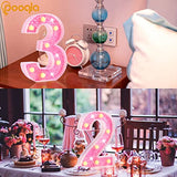 Pooqla Marquee Numbers Lights, Light up Numbers Battery Powered, Glitter Lighted Numbers for Birthday Party, Shiny LED Numbers for Christmas Wedding Home Bar Decoration, Pink Number 0