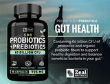 Probiotics and Prebiotics + SBO Probiotics (60 Billion CFU | 90 Capsules) Acidophilus Probiotic w. Saccharomyces Boulardii, Bifidobacterium + Spore Probiotic & Organic Sprouted Prebiotic Fiber Blend