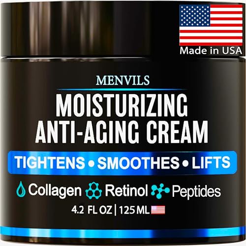 Mens Face Moisturizer Cream - Anti Aging & Wrinkle Cream - Face Moisturizer For Men with Collagen, Retinol, Peptides, Jojoba Oil - Facial Skin Care Lotion - Day & Night - 4.2 OZ