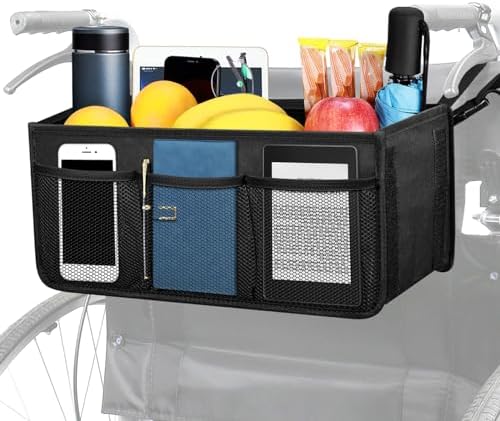 Dotday Wheelchair Basket for Back, Large Capacity Wheelchair Backpack Storage Bag with Cup Holder