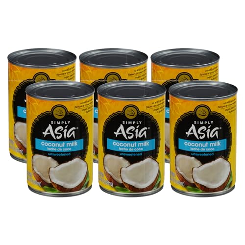 Simply Asia Unsweetened Coconut Milk, 13.66 fl oz (Pack of 6) - Six 13.66 Ounce Cans of Unsweetened Coconut Milk, Gluten and Dairy Free, Perfect Alternative for Cooking, Baking and Beverages