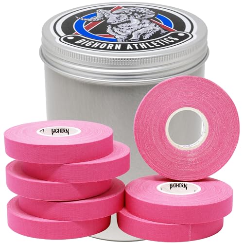 Bighorn Athletics Pro Series Jiu-Jitsu Finger Tape, 8-Rolls with Tin Holder, Enhanced Strength, Residue-Free (0.5-Inch, Pink)