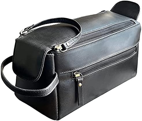 RUSTIC TOWN Buffalo Leather Toiletry Bag : Vintage Travel Shaving & Dopp Kit : for Toiletries, Cosmetics & More : Spacious Interior & Waterproof Lining : Compact, Fits Easily in Luggage