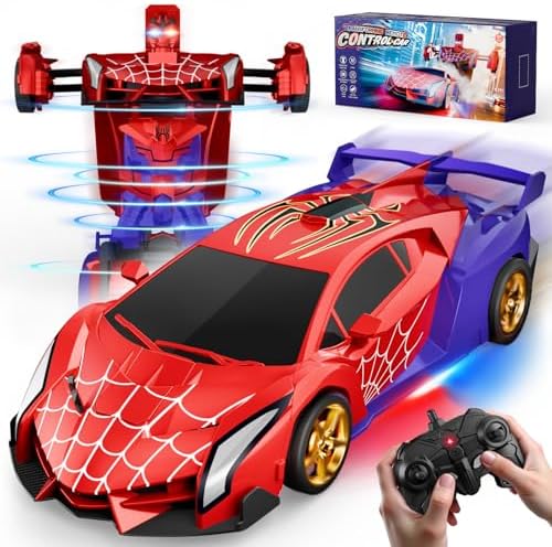 Spider Transform RC Cars Toys with Eye & Underbody Lights, 2.4GHz Remote Control Car One-Button Deformation, Fast 360°Rotation Robot Toys Birthday Gifts for 3 4 5 6 7 8 9 10 Year Old Boys Age 4-7 8-12
