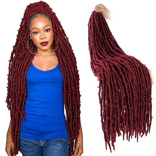 30 Inch Light Weight Butterfly Locs Crochet Hair 8 Packs Long Burgundy Distressed Butterfly Faux Locs Crochet Hair, 118#