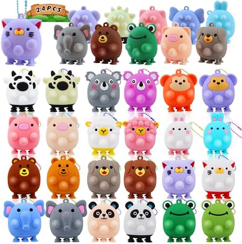 24 PCS Party Favors for Kids,3D Animal Pop Toys,Goodie Bags Stuffers for Kids,Pinata Stuffers Carnival Prizes,Fidget Toys Bulk,Prize Treasure Box Toys for Classroom,Suction Toys for Toddlers