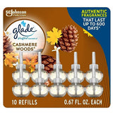 Glade PlugIns Refills Air Freshener, Scented and Essential Oils for Home and Bathroom, Cashmere Woods, 6.7 Fl Oz, 10 Count (Packaging May Vary)