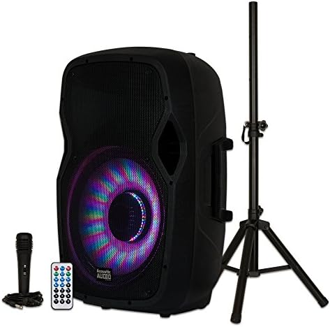 Acoustic Audio by Goldwood 15" 1000W Bluetooth Speaker Set w/ LED, Mic, Stand, & Remote