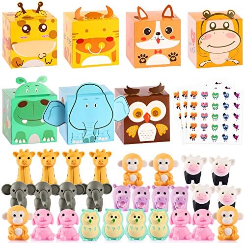GLOCITI Valentines Day Cards for Kids 28 Pack 3D Animal Box with Puzzle Erasers - Perfect DIY Valentines Cards for Classroom School Games & Valentine Party Favors for Kids