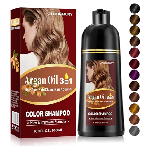 Wine Red 3 in 1 Hair Dye Shampoo Argan Oil, Easy to Use for Men & Women, 16.9 Fl Oz