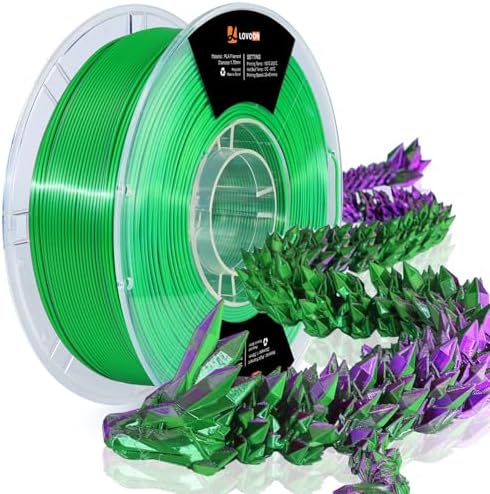 LOVOON PLA 3D Printing Filament Multicolor PLA Filament 1.75mm Silk dualcolors PLA Filament Color Change by Angle Filament Pla 1.75, Fit Most 3D Printer& 3D Pen, Silk Green/Purple, 1KG(2.2lbs)/Spool