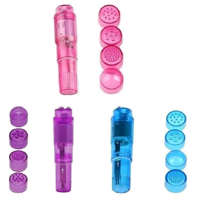 Finever Small Mini Vibrating Massager Handheld Portable Tool for Women with 4 Heads Pocket Pen for Face, Neck, Head,Back and Shoulder Pink Purple and Blue