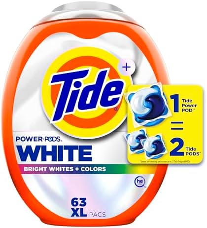 Tide Power PODS Plus Ultra OXI White and Bright Laundry Detergent, Advanced Stain Removal and Whitening Power, 63 Count