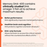 NeuroQ Memory DHA-400 - Omega-3 Fish Oil Supplement - Mental Performance & Balance - Supports Neuro Brain Health - Protects Against Memory Loss & Improves Focus - 120 Softgels