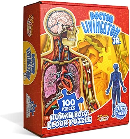 Human Anatomy Kids Floor Puzzle - Dr Livingston Jr's 100-Piece Full Body Jigsaw Puzzle - 4 FT Medically Accurate Floor Puzzles for Kids Ages 6-8, 4-8, 8-10 - Educational Toys for Children, Toddlers