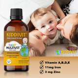 Kiddivit Baby Multivitamin Liquid Drops with Inulin - 48 Daily Servings, 4 Fl Oz (120mL) - Glass Bottle - Sugar Free, Gluten Free, Vegetarian Friendly