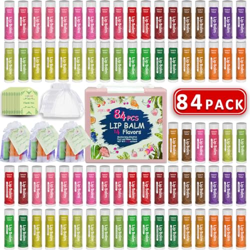 84 Pack Natural Lip Balm Bulk with Vitamin E and Coconut Oil Valentine's Day best choice - Moisturizing, Soothing, and Repairing Dry and Chapped Lips Valentine's Gift - 14 Flavors - Non-GMO