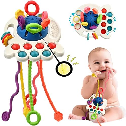 AiTuiTui Sensory Montessori Baby Teething Toys 6 to 12 Months, Toddler Travel Toys for 1 2 Year Old Boy Girl Birthday Gifts, Soft Pull String Fidget Educational Learning Toys for 9 10 18 Months Infant