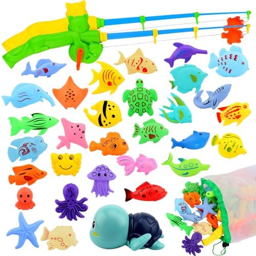 Magnetic Fishing Pool Toys Game, Water Table Bathtub Bath Toy - Pole Rod Floating Fish, Birthday Party Gifts for Toddler Age 3 4 5 6 Year Old, Kids Outdoor Toys