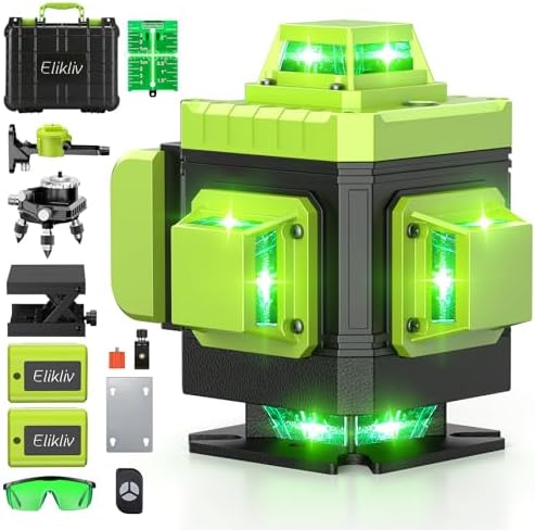 Laser Level Self Leveling - Elikliv 200ft Outdoor Robust Indoors 4D Green Cross Line Laser Level 4x360 Horizontal Vertical Dual-beam Lasers for DIY or Professional Job Site Integrated Bracket Included