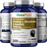 NusaPure Choline & Inositol 1000mg - 200 Veggie Caps (100% Vegetarian, Non-GMO) Bioperine