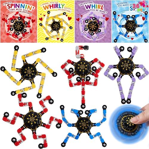 JOYIN 28 Packs Fidget Spinners with 4-Design Gift Cards, DIY Chain Robot Fingertip Toys, Deformable Stress Relief Toys for Kids Party Favor, School Exchange, School Classroom Prizes Exchange Gift