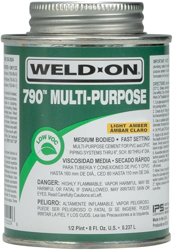 Weld-On 10259 790 Multi-Purpose Medium-Bodied High Strength Solvent Cement - Fast-Setting and Low-VOC, Light Amber, 1/2 Pint (8 fl oz)