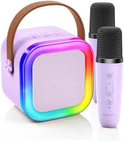 Kids Mini Karaoke Machine with 2 Wireless Microphones (with Fun Voice Effects & LED Lights) Most Popular Birthday Easter Gifts for 3-12+ Years Old Girls for Family Home Party Purple