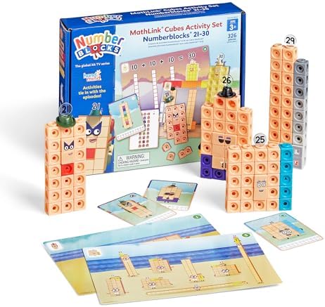 hand2mind MathLink Cubes Numberblocks 21-30 Activity Set, 20 Preschool Learning Activities, Counting Blocks, Linking Cubes, Educational Toys for Kids, Number Games, Math Manipulatives Kindergarten
