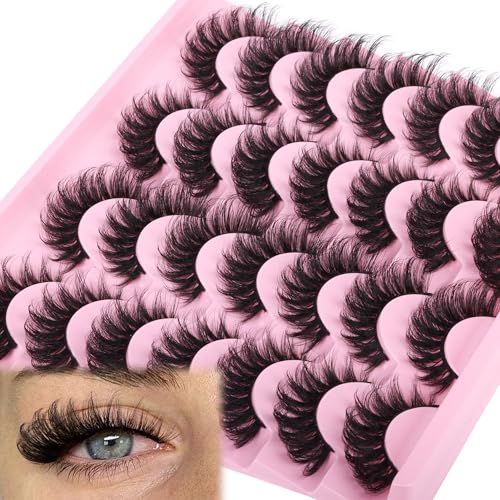 False Eyelashes Russian Strip lashes zanlufly Cat Eye Eyelashes Faux Mink Lashes D Curl Fluffy Fake Lashes Look Like Extension Eyelashes Long Strip Wispy 14 Pairs Lashes