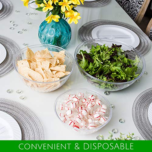 PLASTICPRO Disposable 48 Ounce Round Crystal Clear Plastic Serving Bowls With Lids, Party Snack or Salad Bowl, Chip Bowls, Snack Bowls, Candy Dish, Salad Container Pack of 4