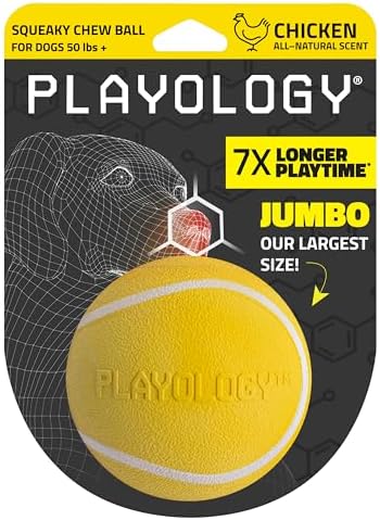 Playology Squeaky Chew Ball for Dogs | Engaging All-Natural Chicken Scented Toy for Large to X-Large Dogs 50lbs & up | Squeak, Fetch, and Play