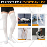 Doc Miller TED Hose Thigh High Anti Embolism Stockings for Women & Men, Hospital Style Surgical Stockings, Plus Size White Compression Socks 15-20mmHg, Support Hose with Inspection Hole Large